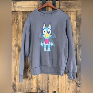 Women's Gray Graphic Sweatshirt with Blue Cartoon Dog